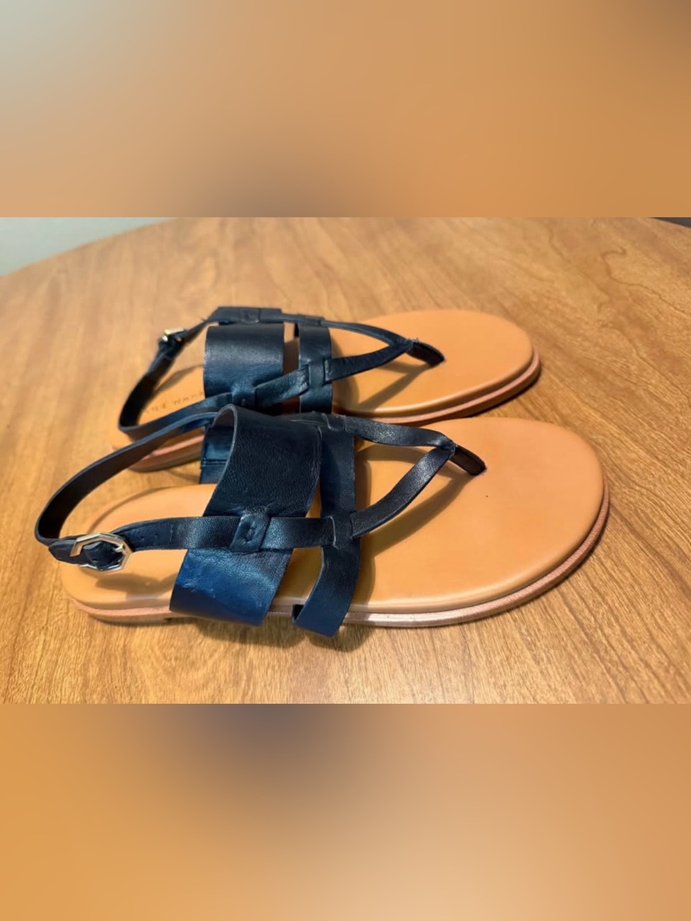 Cole Haan Navy Leather Strappy Flat Sandals